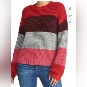 RACHEL Rachel Roy Red and Gray Striped Sweater